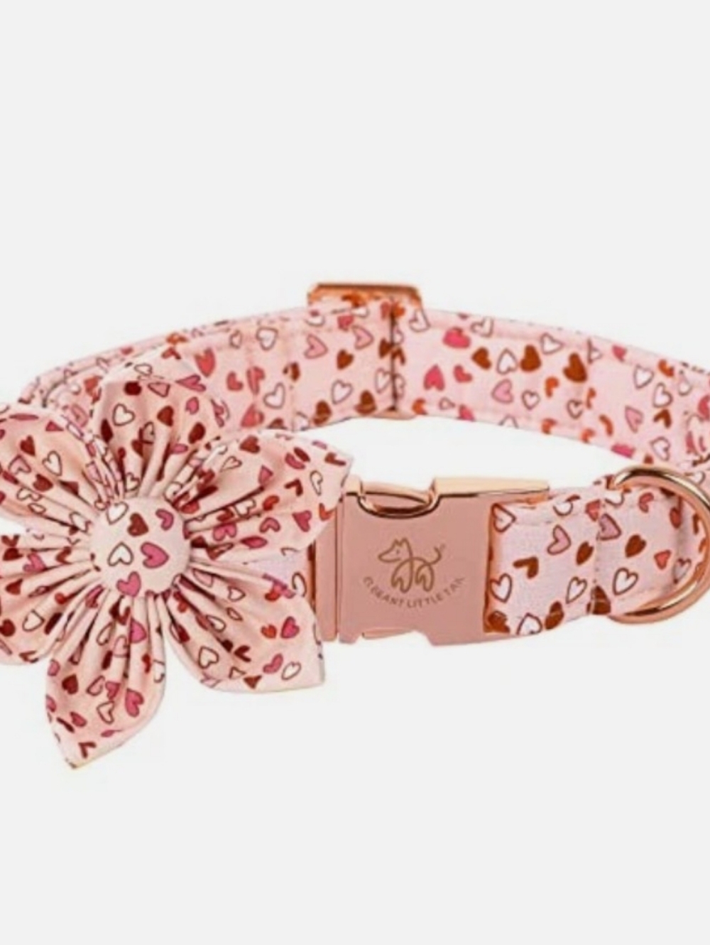 Pink Heart 🩷 ❤️  Dog Collar and Flower Accent with Rose Gold Buckle